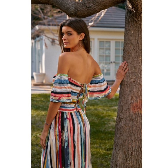 🥳HP🥳 Last 1 Aqua Stripe Off-Shoulder Maxi Dress - Picture 2 of 4
